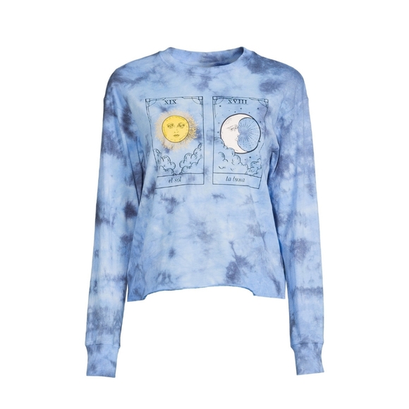 No Boundaries Juniors' Cropped Sun & Moon Tie Dye Long Sleeve Top 782 795 - Picture 1 of 6